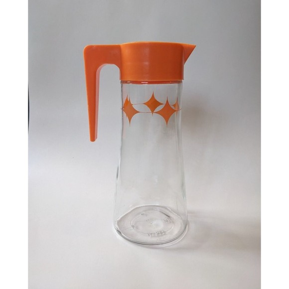 Vtg Mid-Century Anchor Hocking Glass Carafe Orange Juice Pitcher Atomic Diamond - Picture 6 of 8